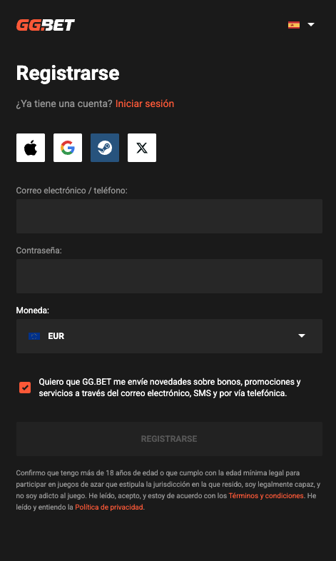 Registro de GGBet